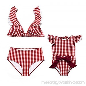 Mommy and Me Swimsuits Family Matching Plaid Print Ruffle Sleeve Bathing Suit Baby Girls Swimwear Bikini Set Red-mom B07P5MB6XV